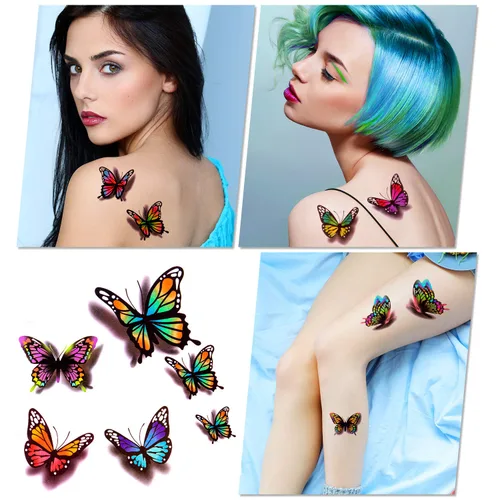 Miniatura 3 de Calcomanías temporales 3D de mariposas y flores, tatuajes coloridos para mujeres, 126 unidades, 30 hojas