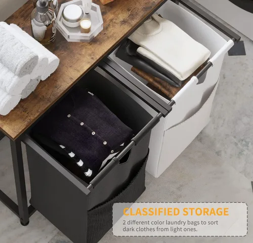 Miniatura 3 de LIVEHOM Cesta de Lavandería Doble Canasta de Ropa Sucia con Bolsas Removibles, Asas de Tela, Estante Superior Grande y Bolsa de Lavandería