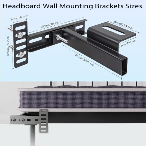 Miniatura 5 de Soportes de cabecera ajustables para marco de cama de metal, soportes universales para cabecero con kit de extensión de estribo para cama