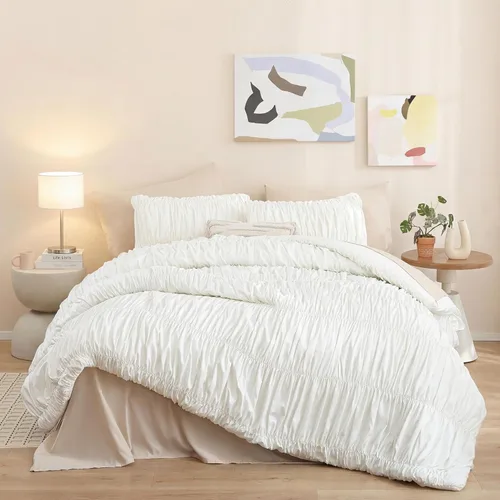 Miniatura 8 de Juego de edredón Beige de weigelia, estilo bohemio, tamaño individual, con edredón en crema y 1 funda de almohada - Juego de cama suave y ligero