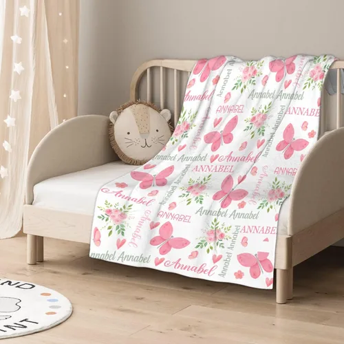 Miniatura 2 de Manta de bebé personalizada de Sandilya para niñas y niños, mariposas, manta de bebé personalizada con nombre, manta envolvente para niños pequeños