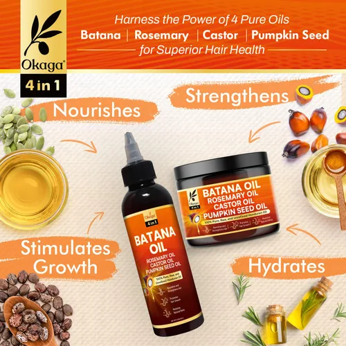 Miniatura 3 de Aceite de batana y crema para el crecimiento del cabello, aceites de semillas de romero, ricino y calabaza, puro y sin refinar, nutre, revive