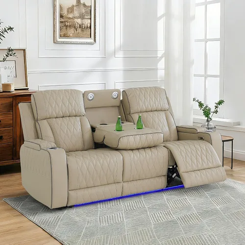 Miniatura 11 de Juego de sofá modular reclinable eléctrico con luz LED, juego de sofá modular reclinable de cuero, incluye sillón reclinable individual, juego