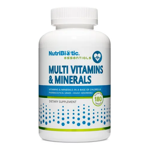 NutriBiotic Multivitaminas y minerales, cápsulas de 180 unidades (anteriormente hipoalergénicos) | 72 oligoelementos puros en una base de clorella |