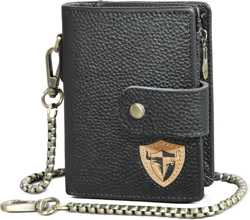 Genuino caballo loco cuero viaje regalo moneda bolsillo tarjeta caso largo organizador cadena Rfid monedero con broche para hombres hombres 1803,
