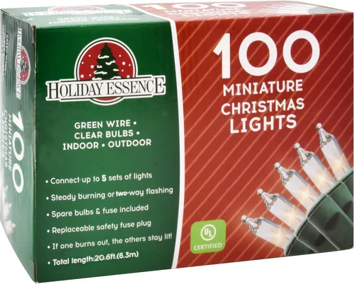 Miniatura 2 de Holiday Essence Luces de Navidad transparentes con cable verde, juego de 100 luces incandescentes mini para iluminación y decoración de fiestas