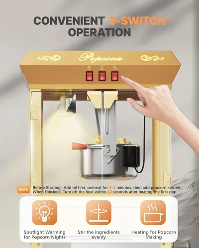 Miniatura 5 de Máquina de palomitas de maíz comercial mejorada de 16 onzas con carrito, máquina grande de palomitas de maíz que hace hasta 80 tazas, máquina