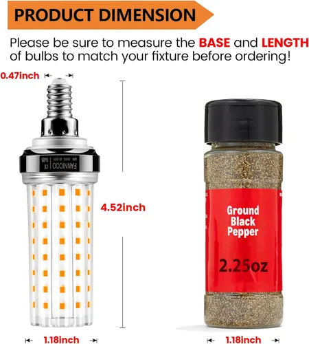 Miniatura 3 de FanNicoo Bombillas LED E12, bombillas de maíz LED de 20 W, equivalen a 150 W, 2500 lúmenes, 3000K luz blanca cálida, bombillas LED de candelabro