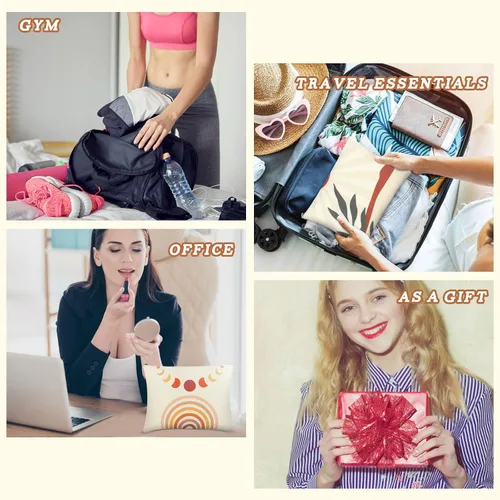 Miniatura 7 de Kajaia 12 bolsas de maquillaje bohemias a granel arco iris, sol, luz de luna, bolsa de cosméticos de lona, bonitas bolsas grandes con cremallera