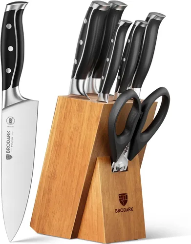 BRODARK Juego de cuchillos: Juego de 7 cuchillos afilados sin cuchillos para carne, juego de cuchillos para cocina con acero inoxidable alemán y