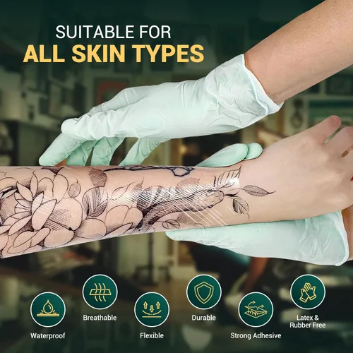 Miniatura 2 de MED PRIDE Película de protección de tatuaje transpirable, envoltura impermeable para tatuajes de 10.2 pulgadas x 2 yardas, adhesivo fuerte, cinta