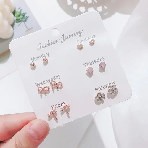 Miniatura 2 de Juego de 6 pares de aretes pequeños para mujer, hipoalergénicos, a la moda, múltiples aretes tipo dormilona