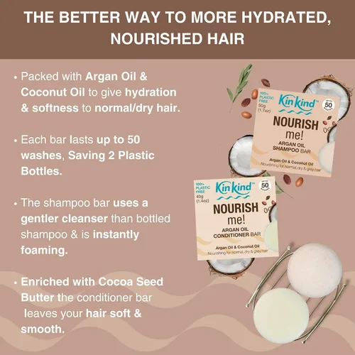 Miniatura 2 de KinKind NOURISH me! Set de barra de champú y acondicionador Barras de champú y acondicionador de aceite de argán y aceite de coco para hidratación