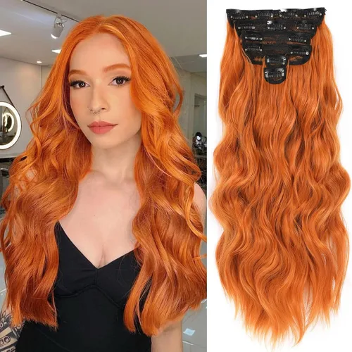 Miniatura 15 de NAYOO Extensiones de cabello con clip, de 20 pulgadas, largo, ondulado, rizado, rubio ceniza, extensiones de cabello sintético de cabeza completa