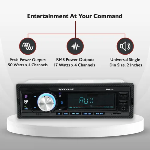 Miniatura 2 de Rockville RDM18 V2 - Receptor de automóvil de medios digitales en el salpicadero, 50 W, 4 canales, Bluetooth, AM/FM, MP3, USB/SD