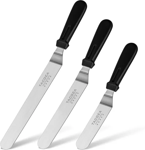 TACGEA Espátula de glaseado, espátula inclinada para pastel con hoja de acero inoxidable de 6 pulgadas, 8 pulgadas, 10 pulgadas, juego de 3