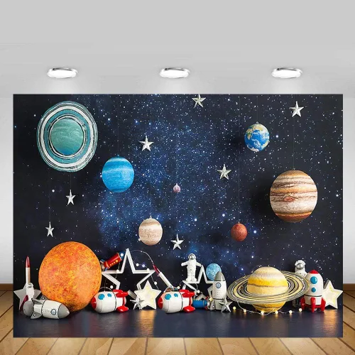 Miniatura 4 de MEHOFOND Fondo de fotografía del espacio exterior de 7 x 5 pies, universo, planeta, estrella, galaxia, astronauta, cohete, decoración de fiesta