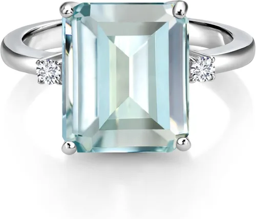 Miniatura 14 de Gem Stone King 5-7 Cttw Gemstone Birthstone and White Lab Grown Diamond 3-Stone Engagement Ring 925 Sterling Silver Center Emerald Cut 12X10MM