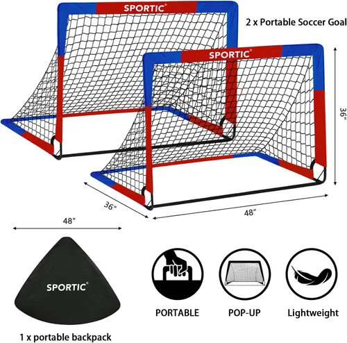 Miniatura 2 de Paquete de 2 redes de fútbol de 4 x 3 pies, porterías de fútbol para practicar niños para interiores y exteriores. Red de fútbol portátil con bolsa