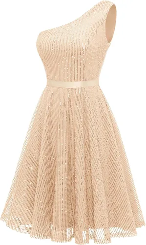 Miniatura 7 de BeryLove Vestido de lentejuelas para mujer, con purpurina brillante, un hombro, vestido de fiesta, club, vestido de fiesta bodycon vestido