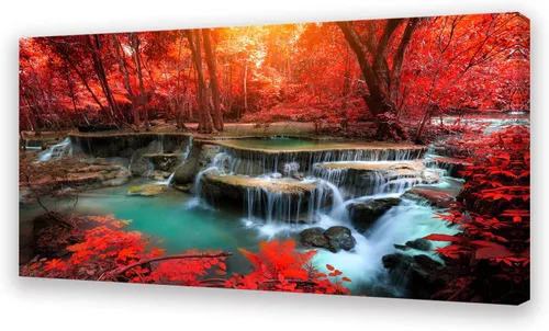 Miniatura 9 de Muolunna BK03969 - Lienzo decorativo para pared, diseño de cascadas de bosque rojo, 1 pieza, árbol de paisaje moderno para sala de estar