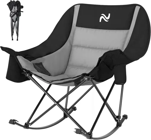 Miniatura 8 de ABORON Silla de columpio de campamento de gran tamaño para adultos, silla plegable totalmente acolchada para exteriores con bolsa para bebidas