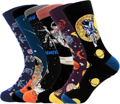 Miniatura 2 de Brandless Calcetines divertidos y novedosos para hombre (6 pares) Astronauta Space Funky Colorido Casual Dress Socks, Multicolorido