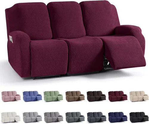 Miniatura 10 de KinCam Fundas para sillón reclinable, fundas elásticas para sillas reclinables, fundas para sofá reclinable de jacquard a rayas, protectores