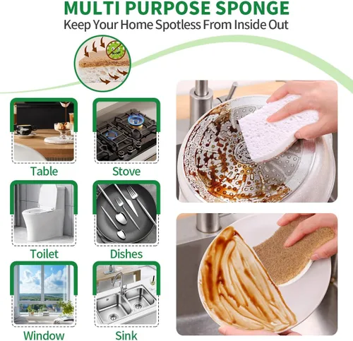 Miniatura 5 de Esponjas de cocina naturales biodegradables a base de plantas, esponja compostable de celulosa con fibra de coco, esponja de limpieza sin rayones
