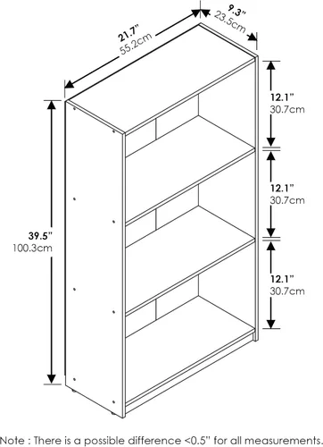 Miniatura 3 de Furinno Estantería básica para libros, moderna de 3 niveles, estantería con estantes abiertos, 9.3 x 21.8 x 39.5 pulgadas, para sala de estar, Roble