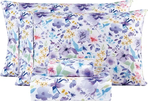 Miniatura 23 de Mooreeke Sábanas de cama Queen con estampado floral, ropa de cama impresa de microfibra suave y fundas de almohada, sábana vintage Queen de bolsillo