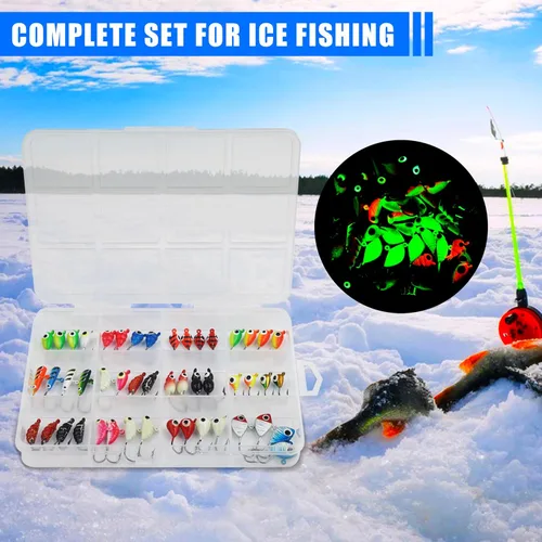 Miniatura 6 de Ice Fishing Jigs Lures kit, Luminous Ice Fishing Gear Crappie Panfish Jigs Head Fishing Hooks Set for Winter Ice Jigging Walleye Perch Bluegill