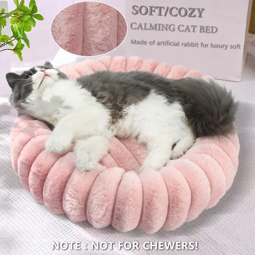 Miniatura 2 de Camas rosadas para cachorros pequeños y gatitos, lavables, suaves y cómodas, cama para perros con lados para gatos de interior, cama redonda