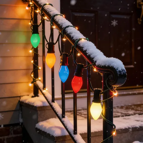 Miniatura 8 de Tira de luces LED de Navidad para exteriores, de 50 pies, cadena de luces C7 con 27 bombillas multicolor de cerámica de 0.6 W, luces de Navidad