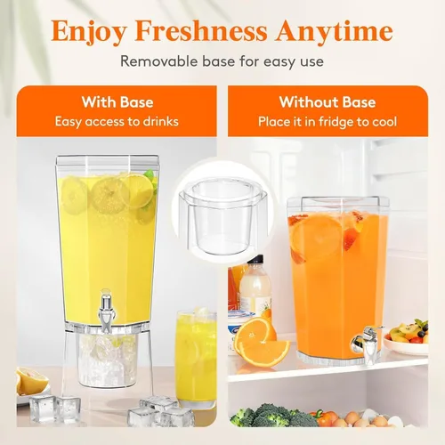 Miniatura 6 de Lifewit Dispensador de bebidas de plástico de 1 galón, recipientes de jugo con tapa para fiesta, dispensador de bebidas de hielo con soporte