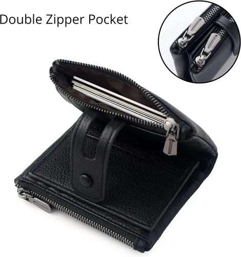 Miniatura 4 de Bveyzi Cartera pequeña de cuero suave para mujer, con bloqueo RFID, tarjetero con doble bolsillo con cremallera