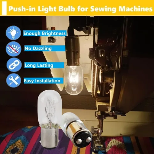 Miniatura 3 de (2 unidades) Bombillas transparentes tipo empuje para Kenmore Singer Janome Otra bombilla de máquina de coser estilo antiguo 15W 120V