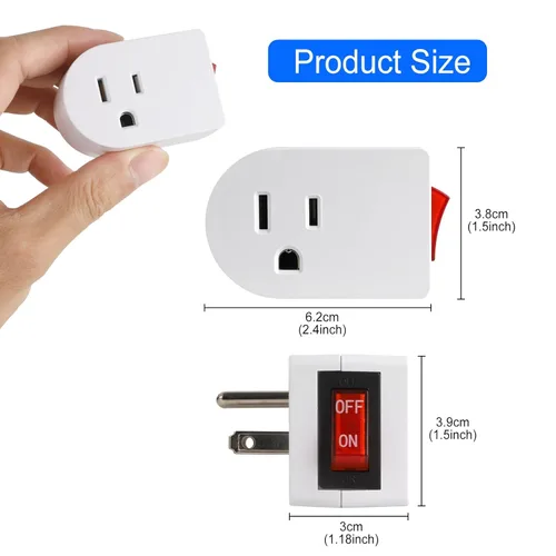 Miniatura 4 de VSEER Toma de tierra con interruptor de encendido y apagado, interruptor de salida de adaptador de corriente individual 15A 1875W/3 clavijas