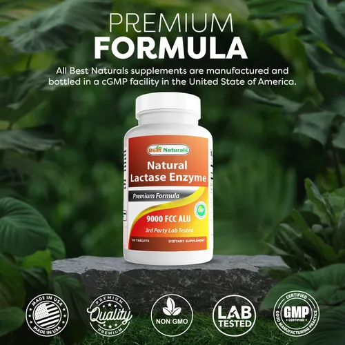 Miniatura 5 de Best Naturals Tabletas de alivio de intolerancia a la lactosa con enzima lactasa natural, lactasa de acción rápida de alta potencia, 9000 ALU FCC
