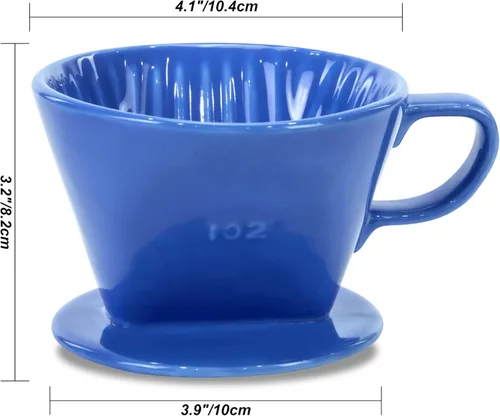 Miniatura 5 de Pour Over Ceramic - Cafetera de cerámica con 3 agujeros de fondo plano, cono de filtro lento de porcelana para viajes, campamento, oficina, hogar