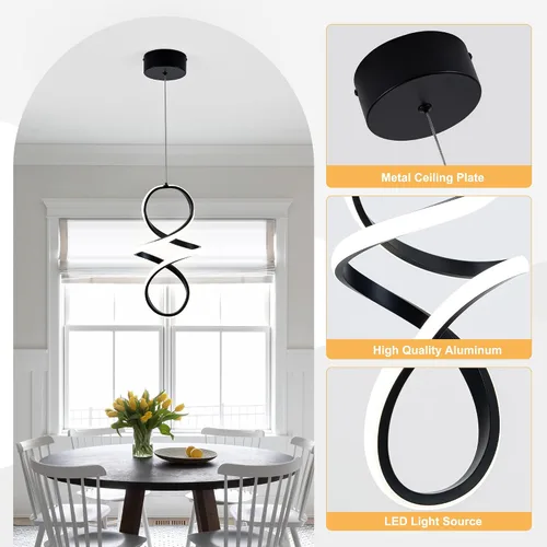 Miniatura 3 de MAYNA Lámpara Colgante LED en Espiral, Candelabro LED Moderno de 18W, 4000K Lámpara Colgante de Altura Ajustable para Cocina, Sala de Estar