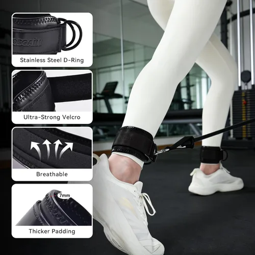 Miniatura 3 de Correa de tobillo para máquina de cable (paquete de 2), bandas de resistencia de tobillo, correas de patada hacia atrás con cable para gimnasio