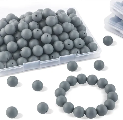 Miniatura 15 de Sunrony 70 cuentas de silicona para hacer collares, cuentas redondas de silicona a granel de 0.59 pulgadas para bolígrafos (rojo marrón)