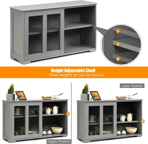 Miniatura 3 de Costzon Aparador Buffet Mueble, Gabinete de Almacenamiento de Cocina de Madera con Estante Ajustable, Puertas Corredizas de Vidrio, Mueble de Puerta