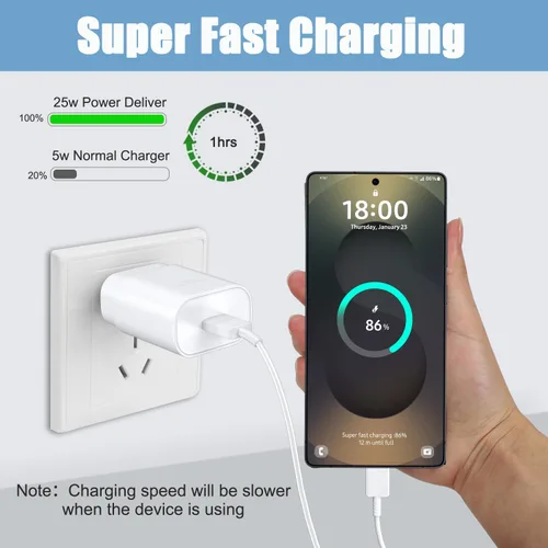 Miniatura 5 de Cargador USB C, carga rápida súper rápida de 25 W tipo C y cable de carga USB C de 6,6 pies para Samsung Galaxy S25/S25 Ultra/S25+/S24/S24
