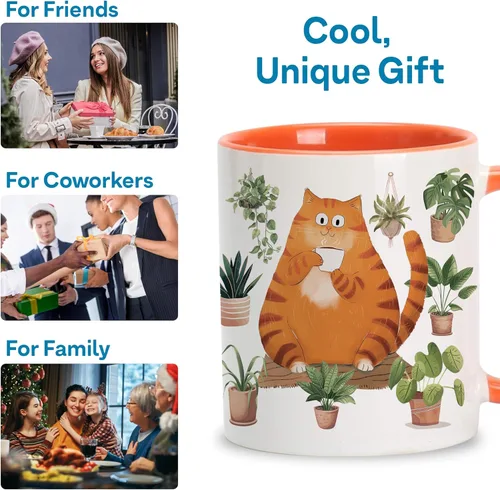 Miniatura 5 de Hyturtle Bonita taza de café de gato naranja, regalos de Navidad para mamá de gato, regalo de decoración de plantas para amantes de las plantas