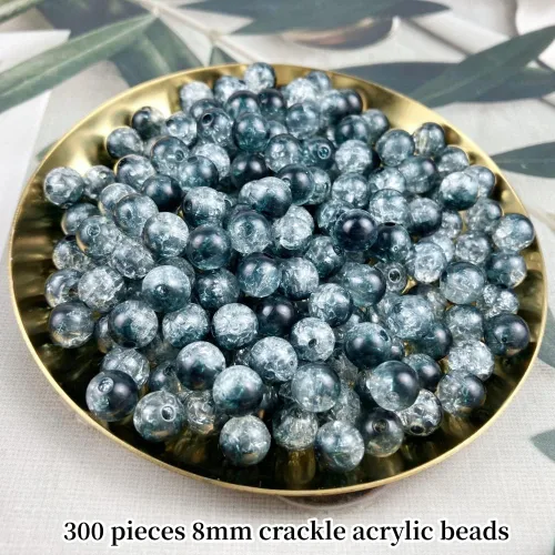Miniatura 2 de 300 cuentas de acrílico agrietadas de 0.315 pulgadas (0.315 in) redondas de cristal, cuentas espaciadoras a granel para hacer joyas, collares, Negro