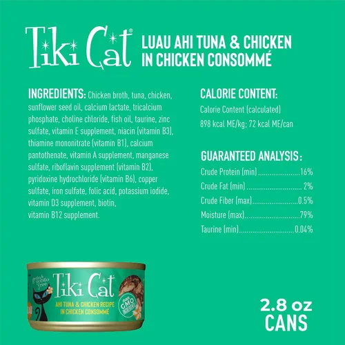 Miniatura 4 de Tiki Cat Luau - Comida húmeda sin granos, baja en carbohidratos, con aves de corral o peces en consomé para gatos adultos y gatitos., Atún y pollo