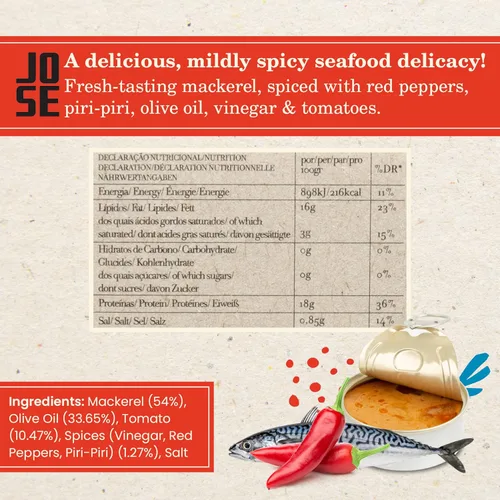 Miniatura 2 de Paté de caballa especiada enlatada de Jose Gourmet, Caballa portuguesa capturada en la naturaleza, paté de pescado enlatado, Omega 3, comercio