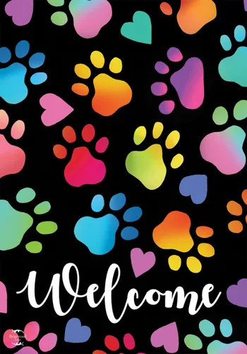 Briarwood Lane Rainbow Pawprints - Bandera de bienvenida para jardín, perros, gatos y mascotas, 12.5 x 18 pulgadas